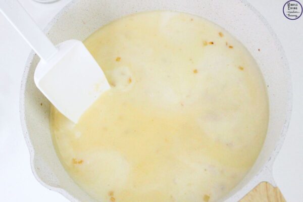 Chicken Macaroni and Cheese adding the broth and milk