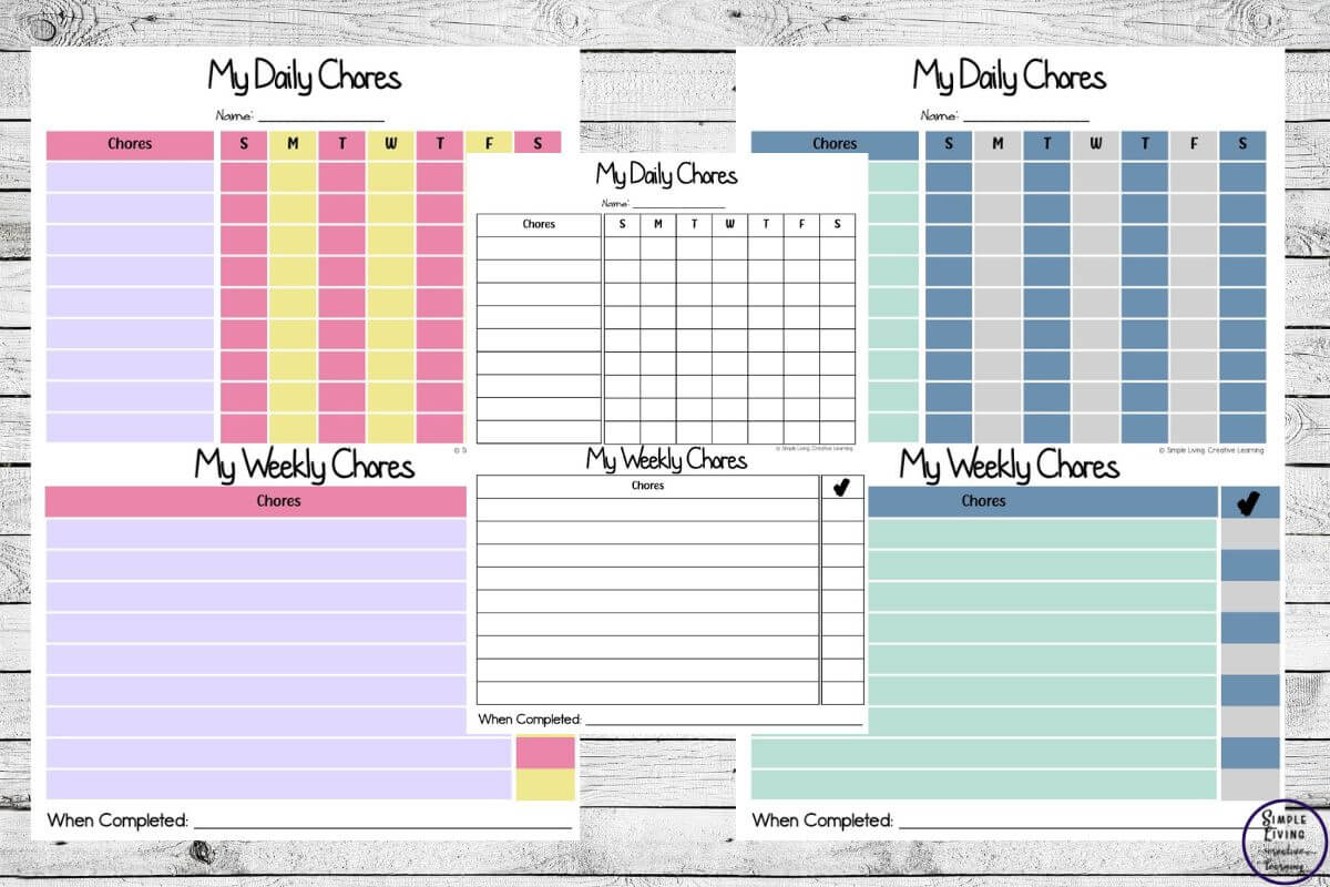 Why Should Children Help with Chores chore charts 2 large pages and one small page