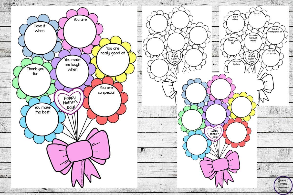 Printable Flower Bouquet For Mothers three pages of multiple flowers