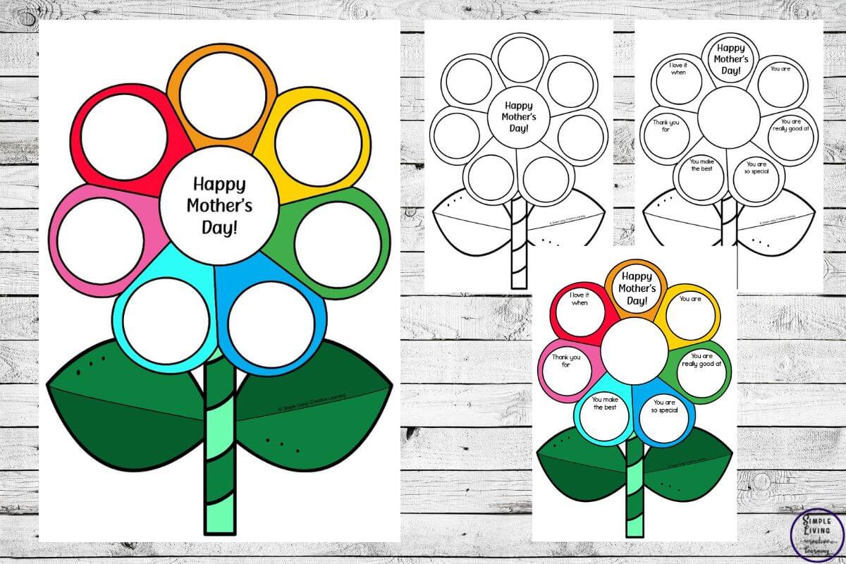 Printable Flower Bouquet For Mothers three pages of one large flower