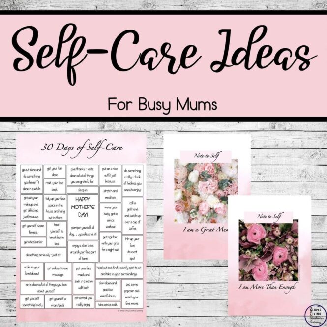 30 Days of Self-Care Ideas for Busy Mums with 2 posters