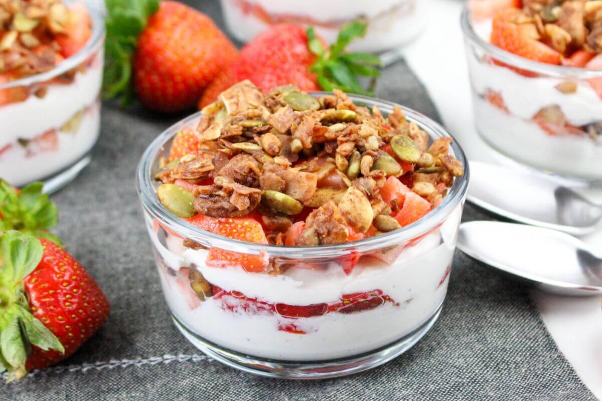 Strawberry Yoghurt Parfaits ready to enjoy