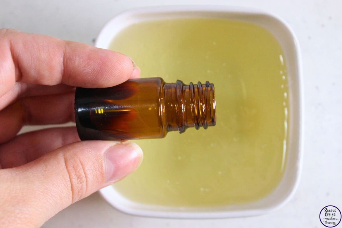 Homemade Toilet Cleaner Gel adding essential oils to Castile soap