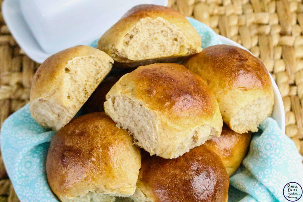Whole Wheat Dinner Rolls in a bowl ready to eat