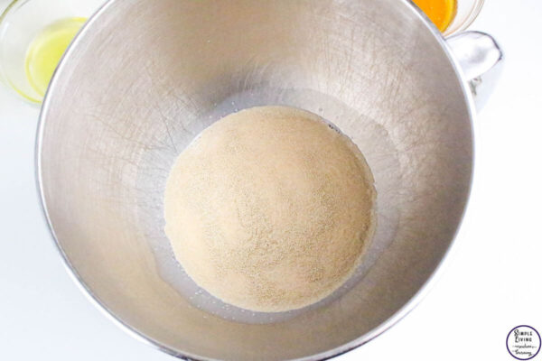 Whole Wheat Dinner Rolls mixing yeast and milk