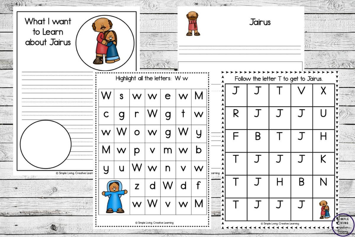 Jesus and the daughter of Jairus printables some literacy pages