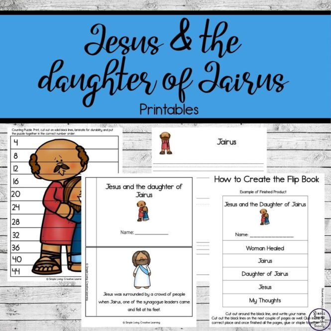 Jesus and the daughter of Jairus printables four pages
