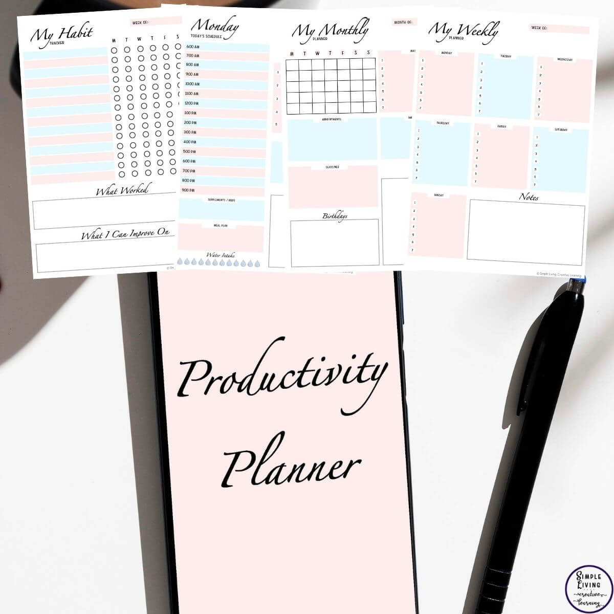 Printable Productivity Planner four pages plus cover
