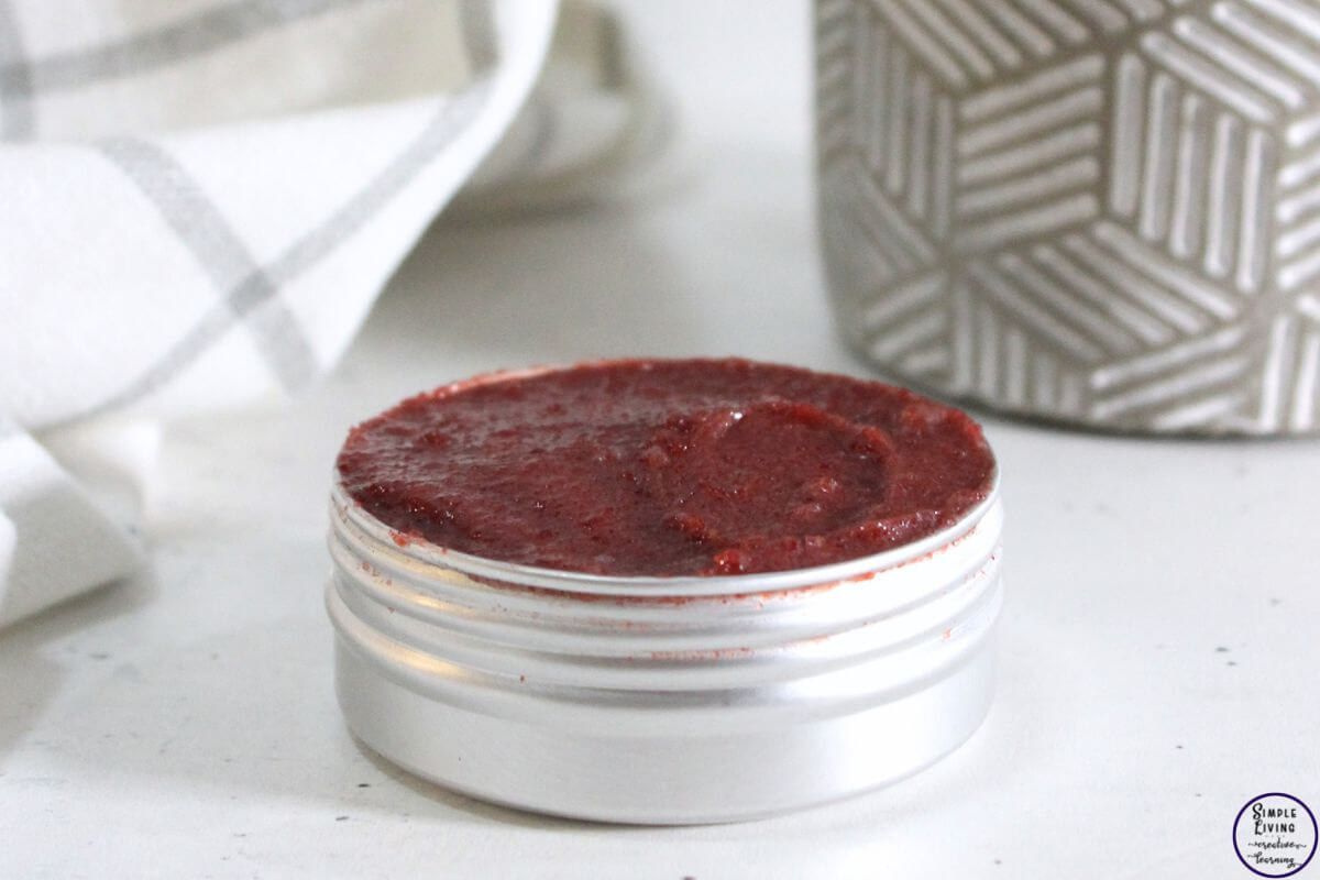 Homemade Beetroot Lip Balm in a tin ready to use