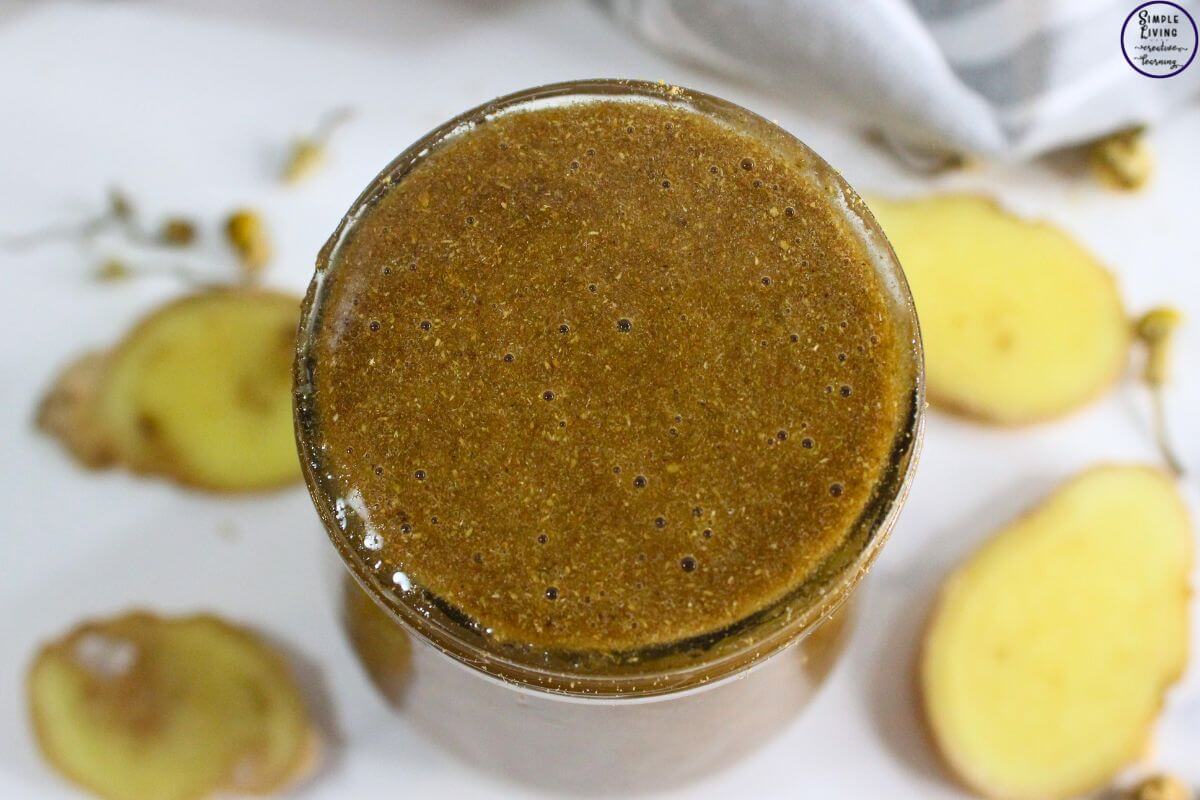 Chamomile Ginger Honey for Relieving Headaches looking down from above