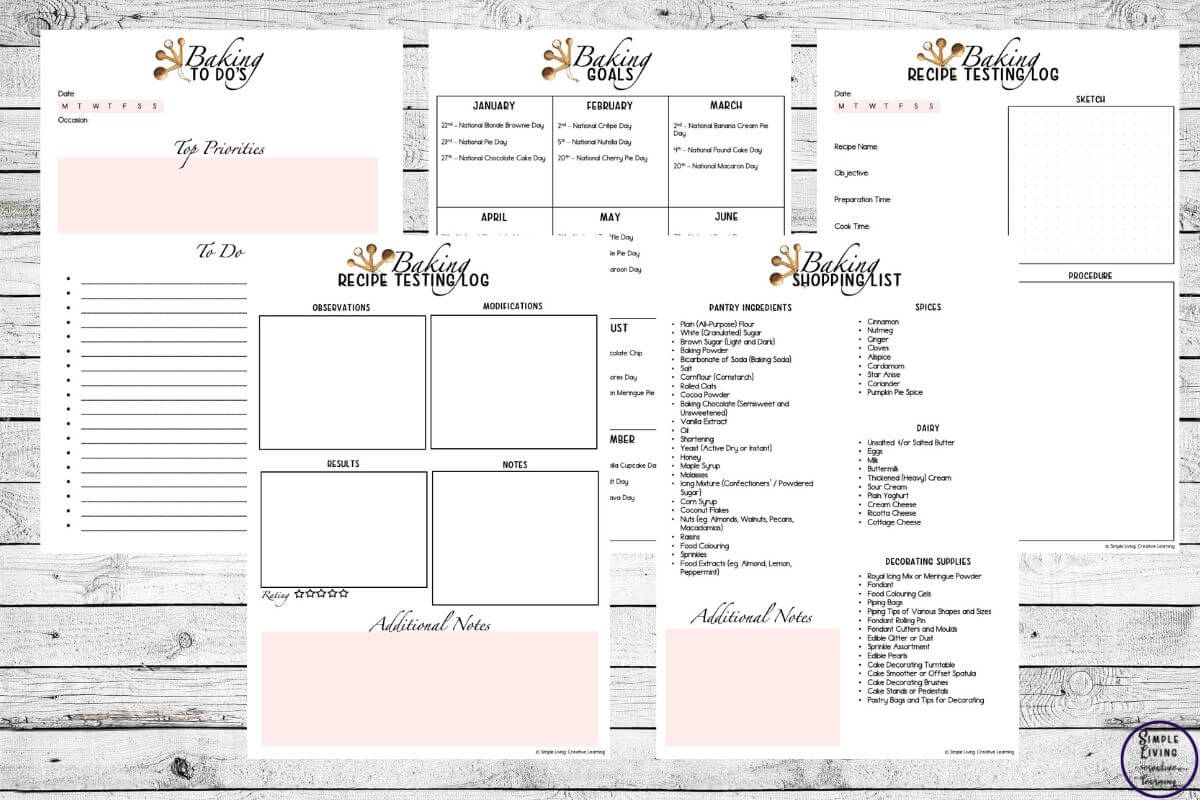 Let Bake a Baking Planner for the Home Baker five pages