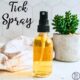 Homemade Tick Spray in a glass bottle