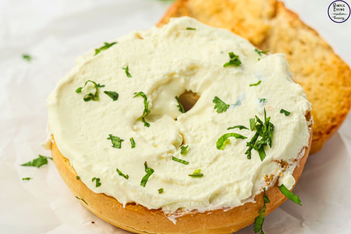 Homemade Cream Cheese Recipe on a bagel