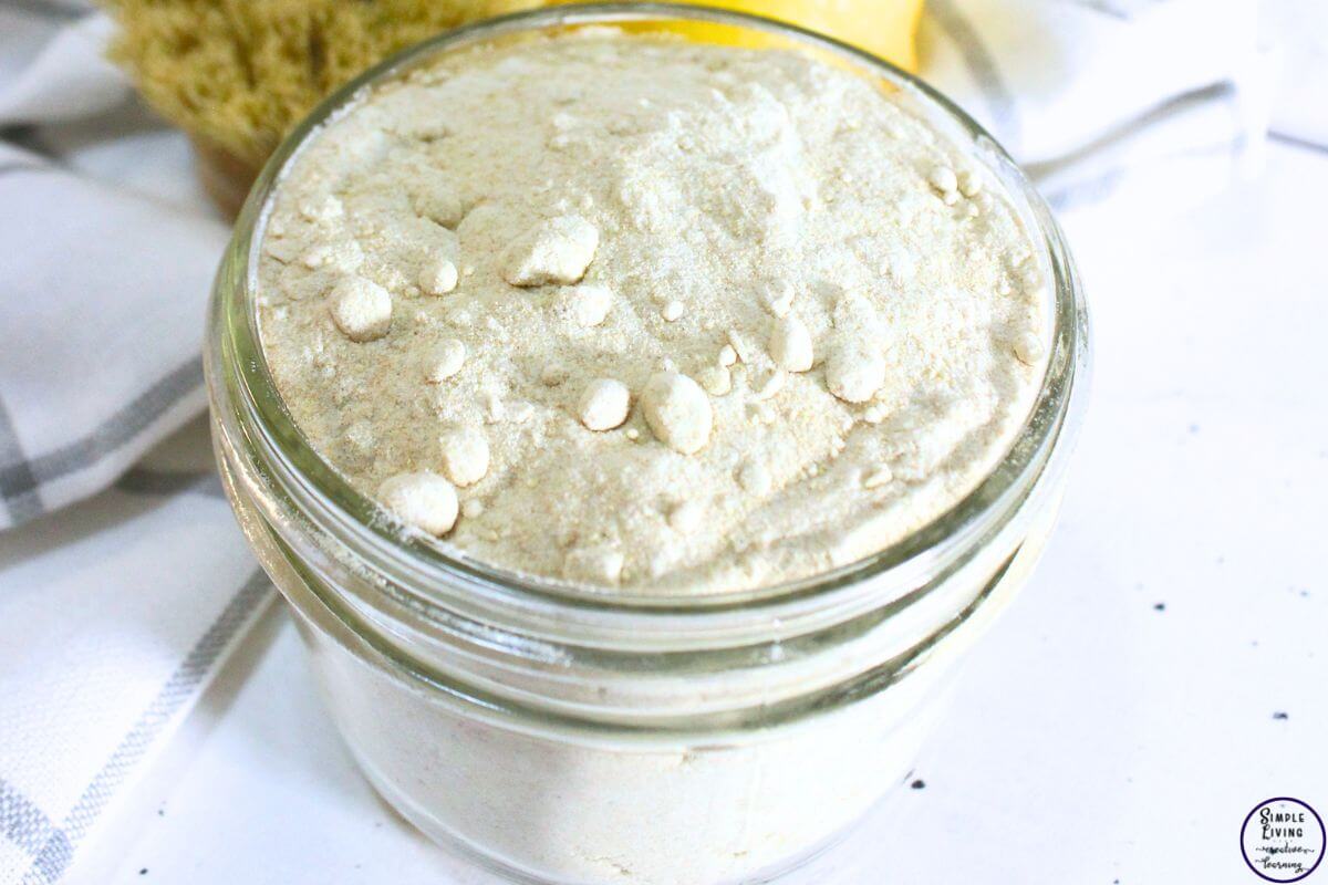 Homemade Lemon Sink Cleaner looking at it in a jar up close