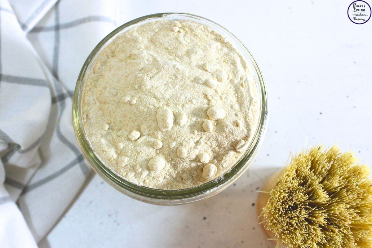 Homemade Lemon Sink Cleaner looking down on glass jar
