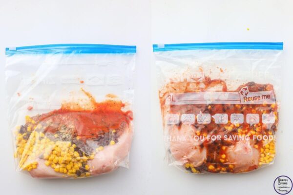 Slow Cooker Salsa Chicken {Dump & Go Freezer Meal} seal tightly