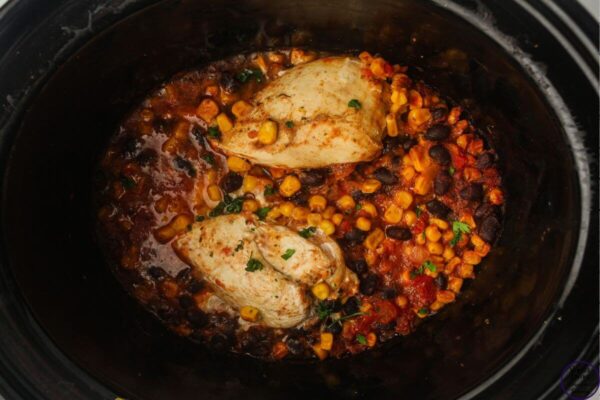 Slow Cooker Salsa Chicken {Dump & Go Freezer Meal} cooking