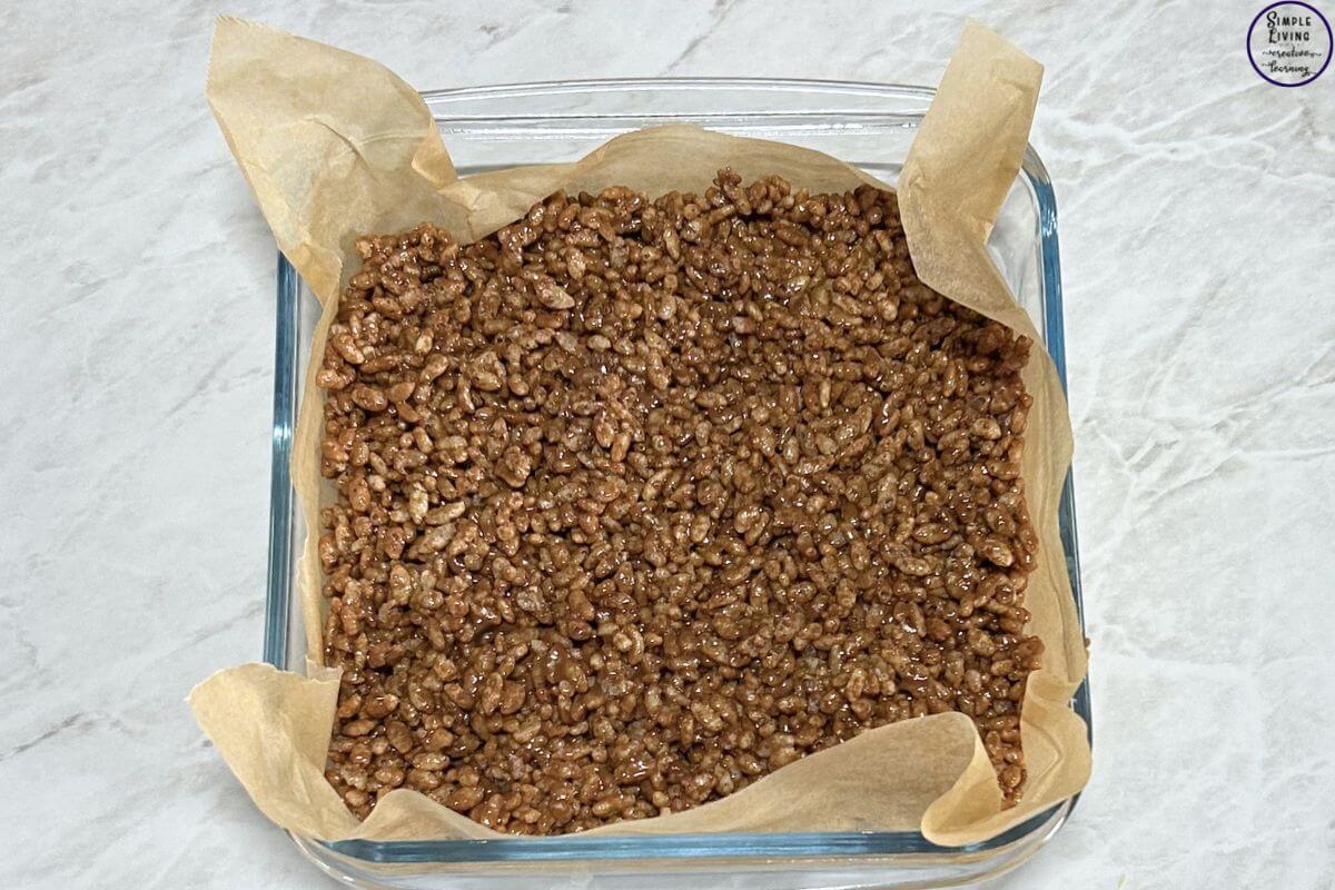 Mars Bar Slice in pan ready to set