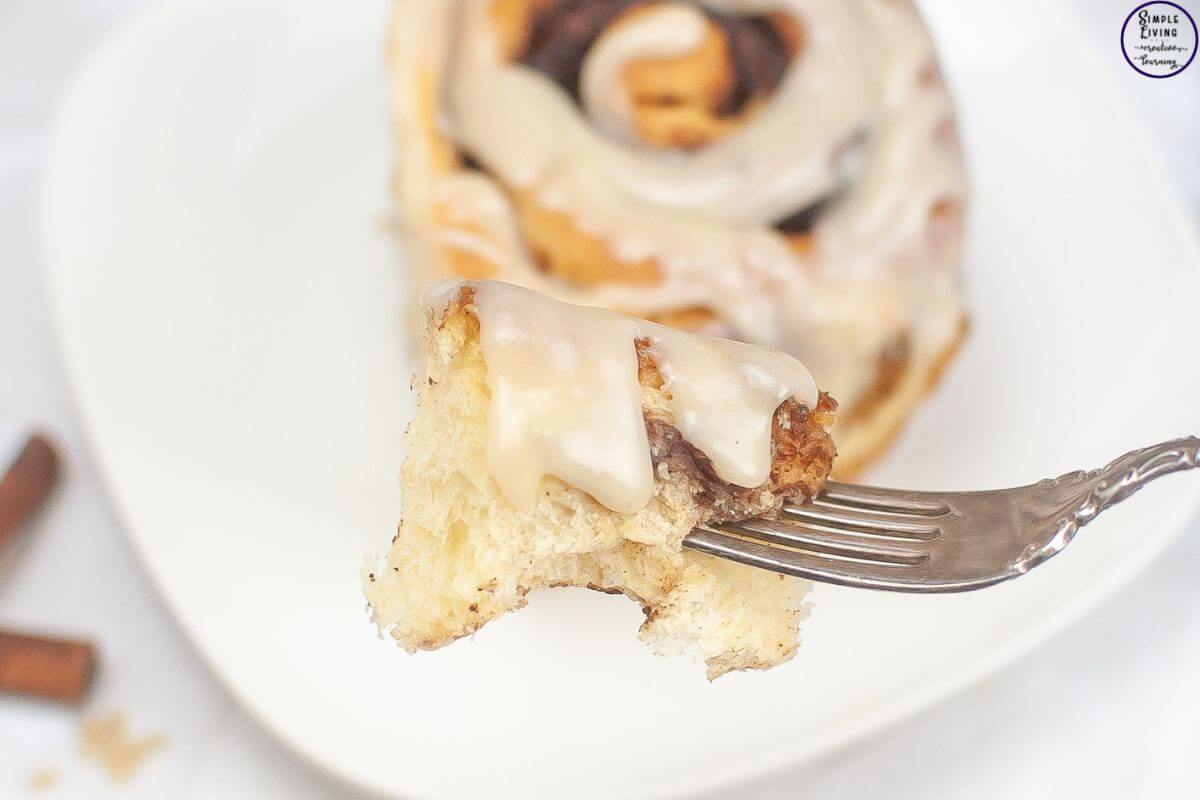 Overnight Sourdough Cinnamon Rolls Recipe on a fork