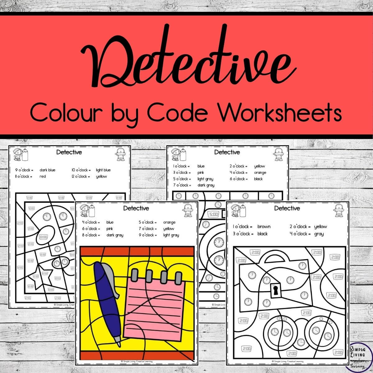 Detective Colour By Code Worksheets four pages