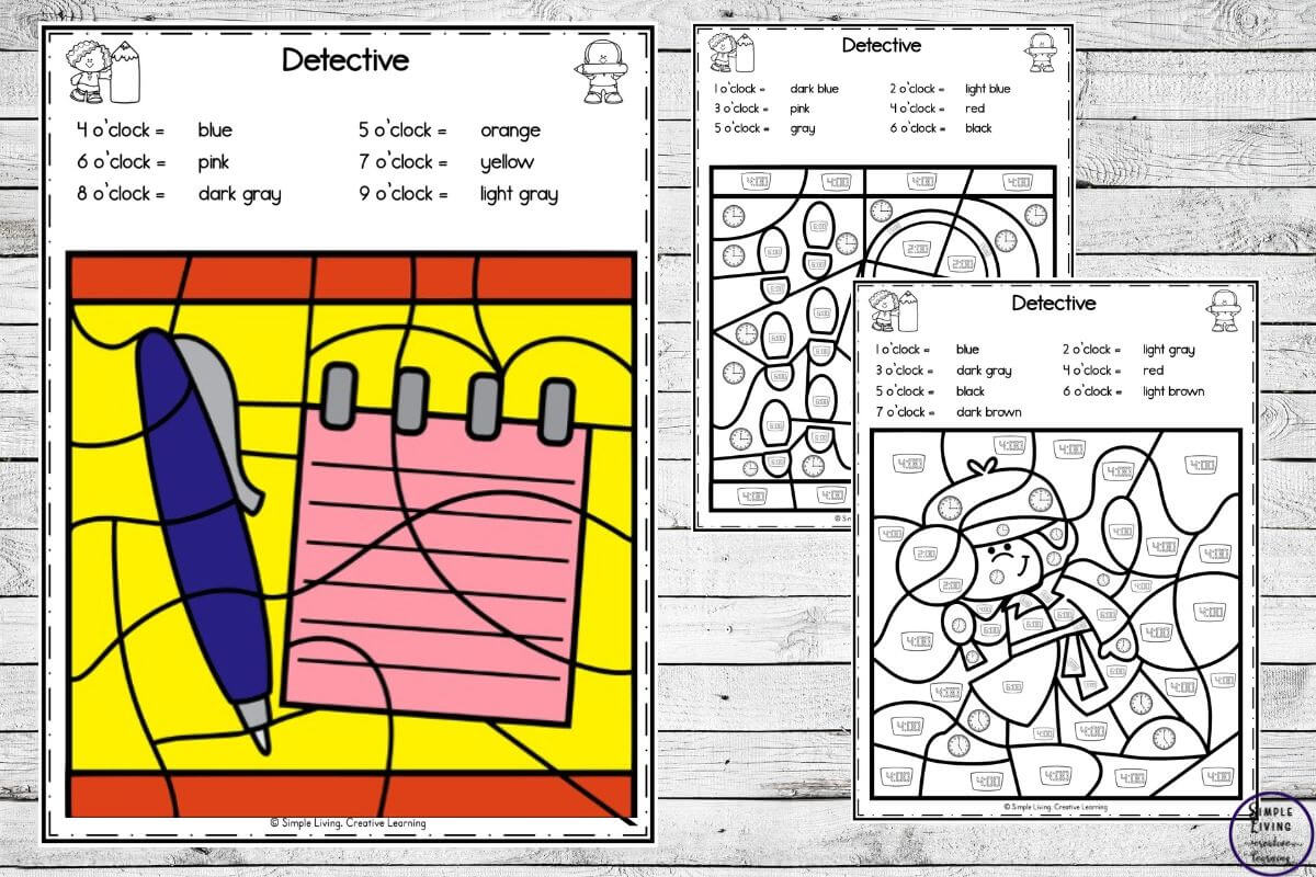 Detective Colour By Code Worksheets 3 pages