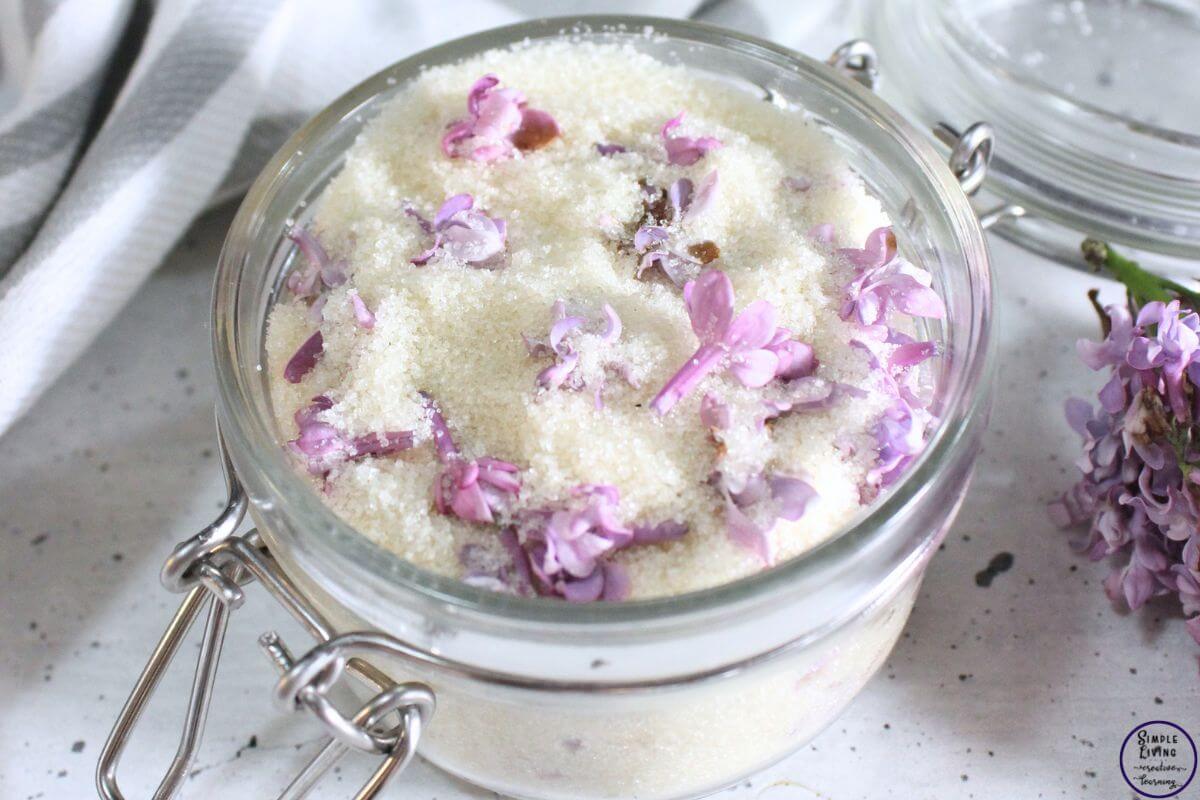 Homemade Lilac Sugar finished and ready to use