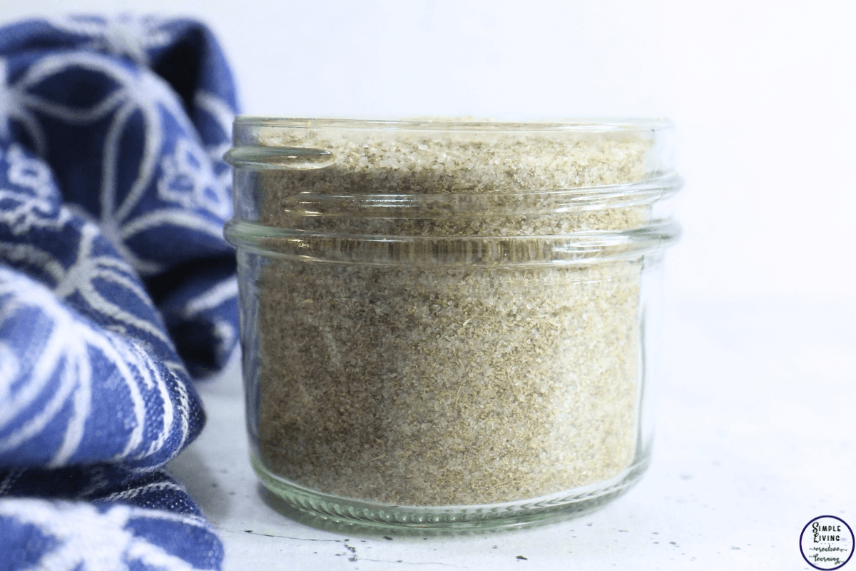 Herb Salt Recipe in a glass jar all finished