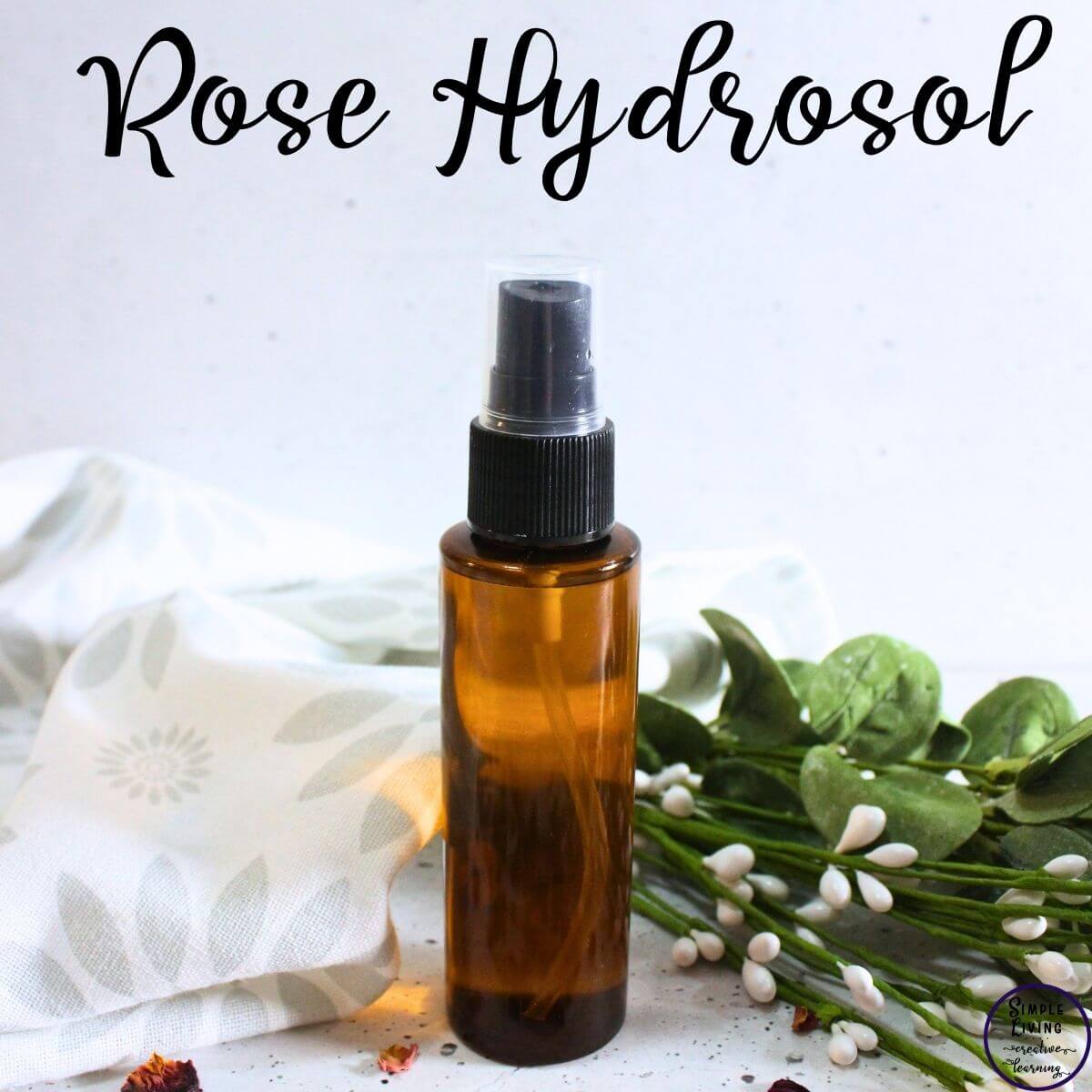 Homemade Rose Hydrosol in a glass bottle