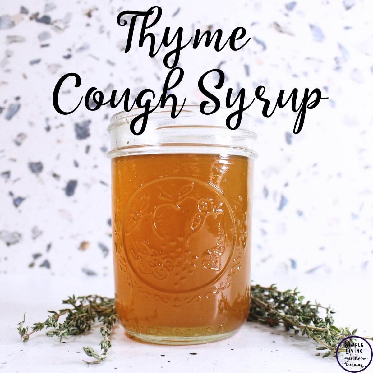 Thyme Cough Syrup in a glass jar